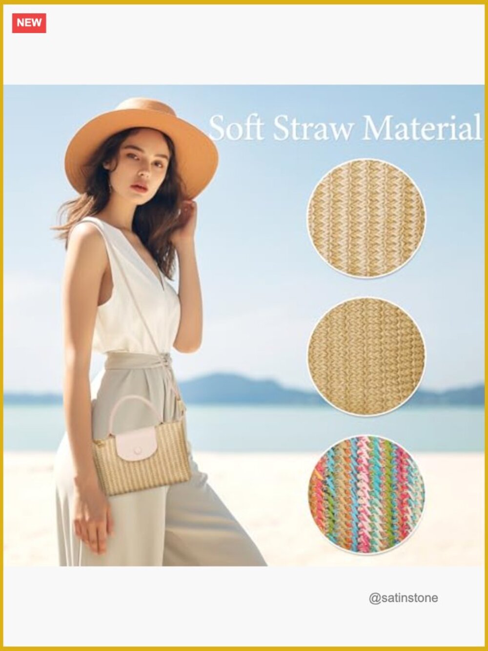 Mini Straw Crossbody Bag with Top Handle - Summer Beach Purse - Picture 4 of 7